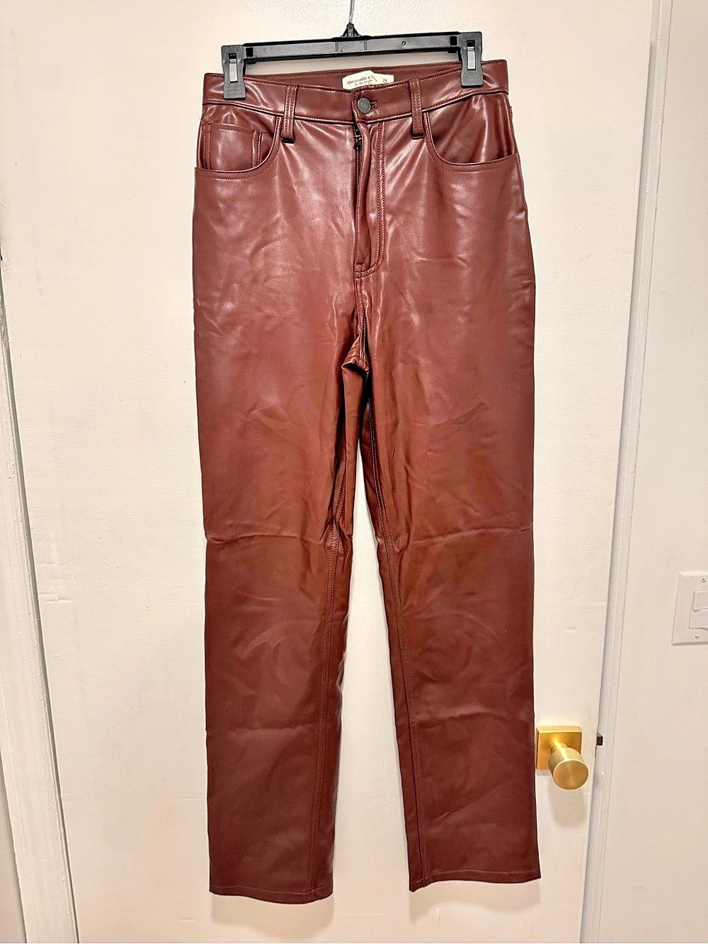 Abercrombie & Fitch The '90s Straight Ultra High Rise Vegan Leather Pants Brown